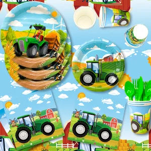 Tractor Birthday Party Supplies,130 pcs Decorations Tableware Pack-Tractor Plates and Napkins Cups Tablecloth&Banner etc