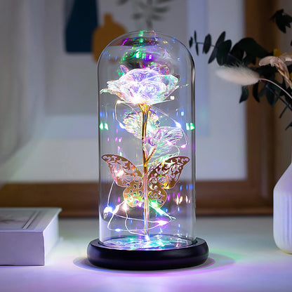 Rose Light Artificial Galaxy Rose Lamp with Butterfly  Colorful LED Rose Flowers In Glass Valentine's Mother Day Gift for Women