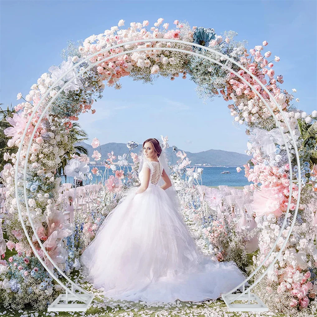 2.1M/2.2M/2.4M Removable Round Wedding Arch Metal Backdrop Flower Garland Party Frame Garden Arbor