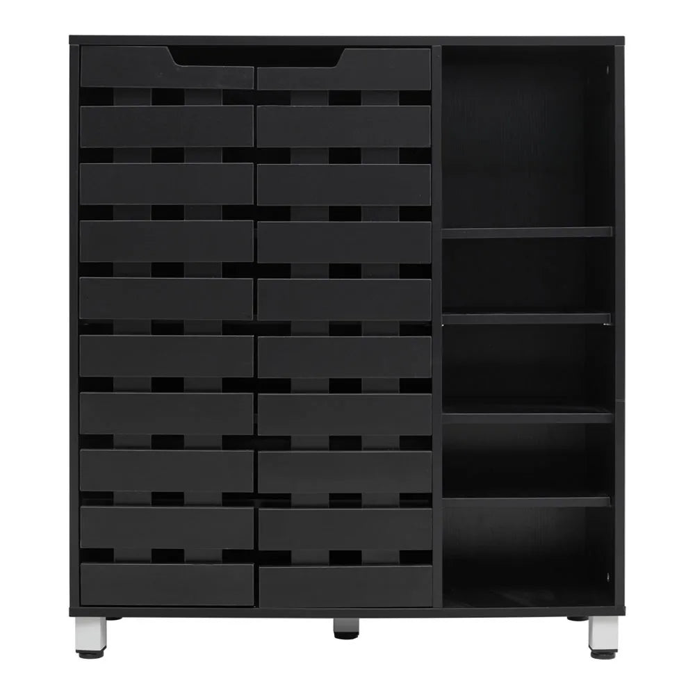 5-Tier Black Shoe Cabinet with Doors, 87cm W x 32cm D x 97.5cm H