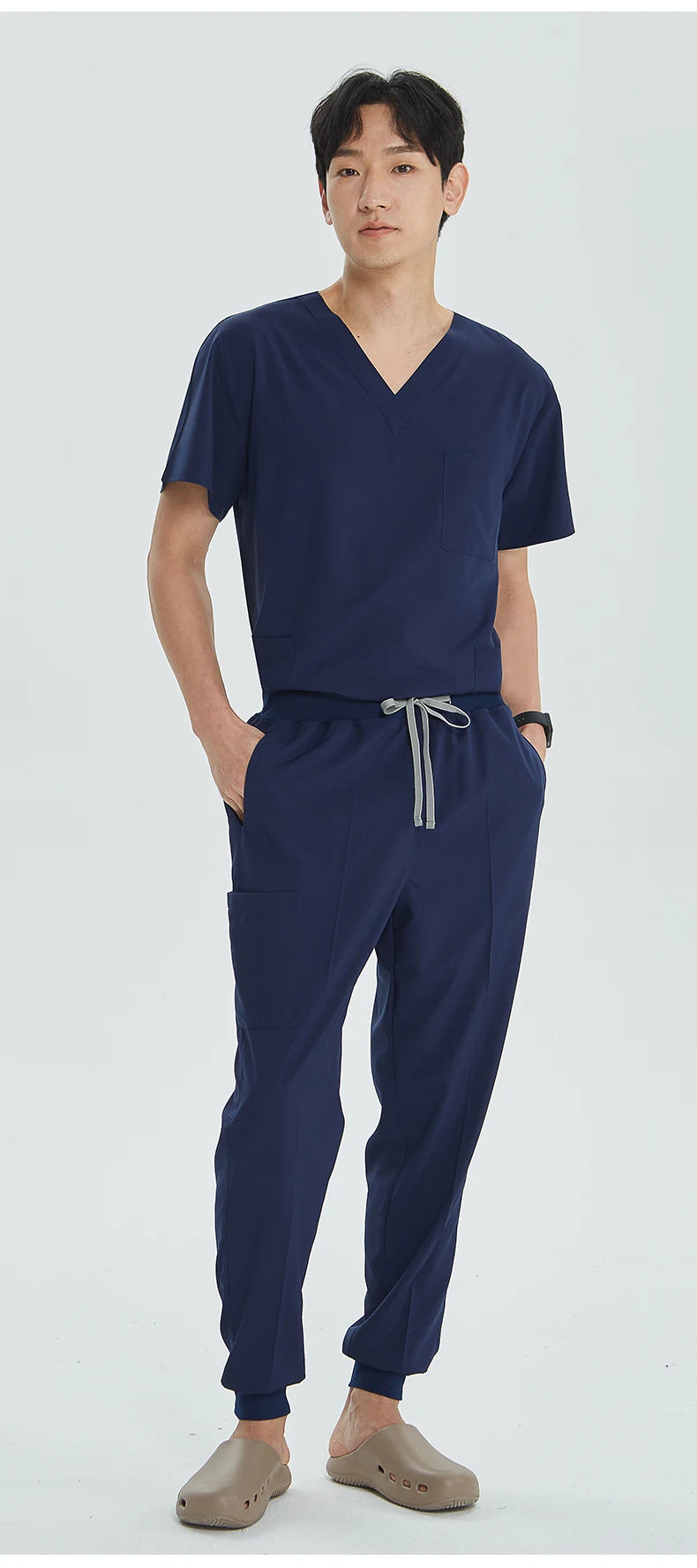 Unisex Medical Uniforms V-neck Top Jogger Pants Scrub Set Stretch Surgical Workwear Dentist Vet Nursing Suit Doctor Outfit S21