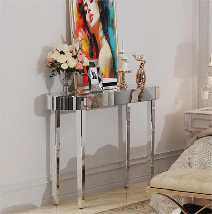 Ultra Long Silver Mirrored Entry Console Table, Vanity Table, Versatile Home Furniture, Bedroom Hall Display Desk