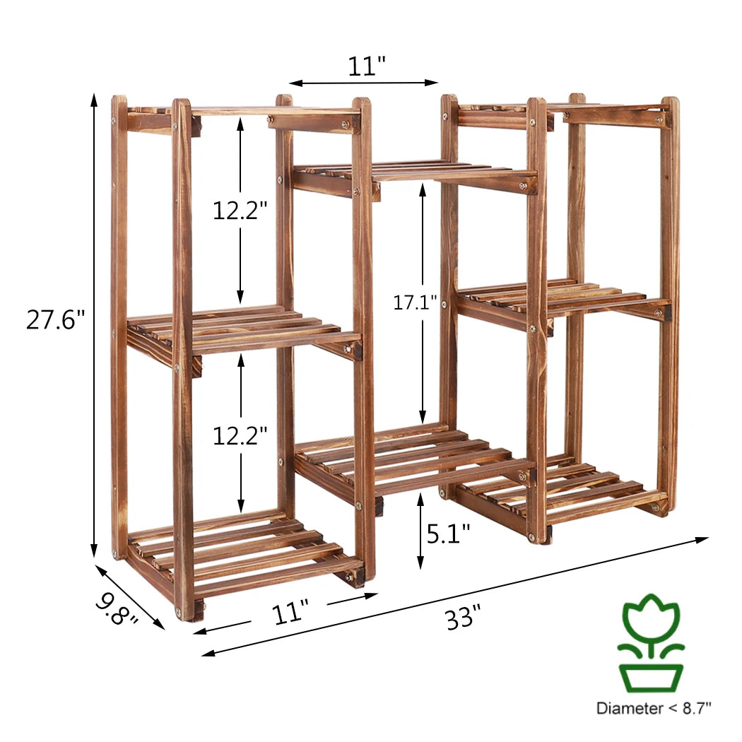 10 Pot Bamboo Plant Stand for In/Outdoor, Bonsai Flower Display, Shelf Holder Rack, Stylish