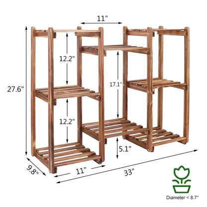 10 Pot Bamboo Plant Stand for In/Outdoor, Bonsai Flower Display, Shelf Holder Rack, Stylish