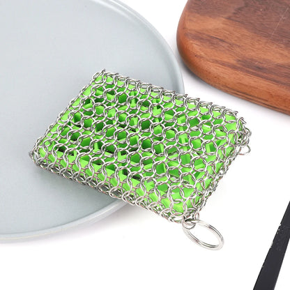 Stainless Steel Cast Iron Scrubber Skillet Chainmail for Cast Iron Pan Chain Mail Scrubber Cast Iron Sponge Metal Scrubber