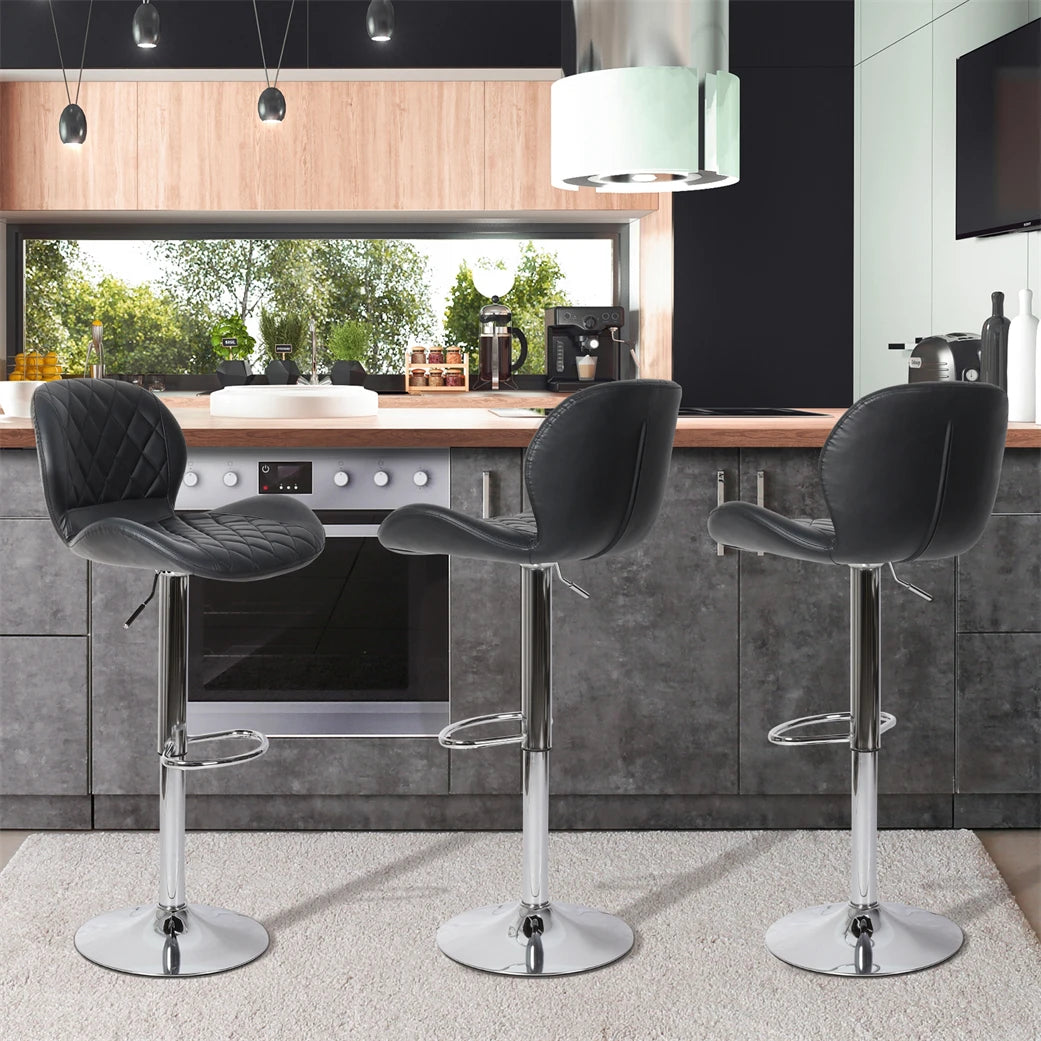 2x Faux Leather Bar Stools Gas Lift Swivel Chrome Metal Base Breakfast Kitchen Chairs Pub