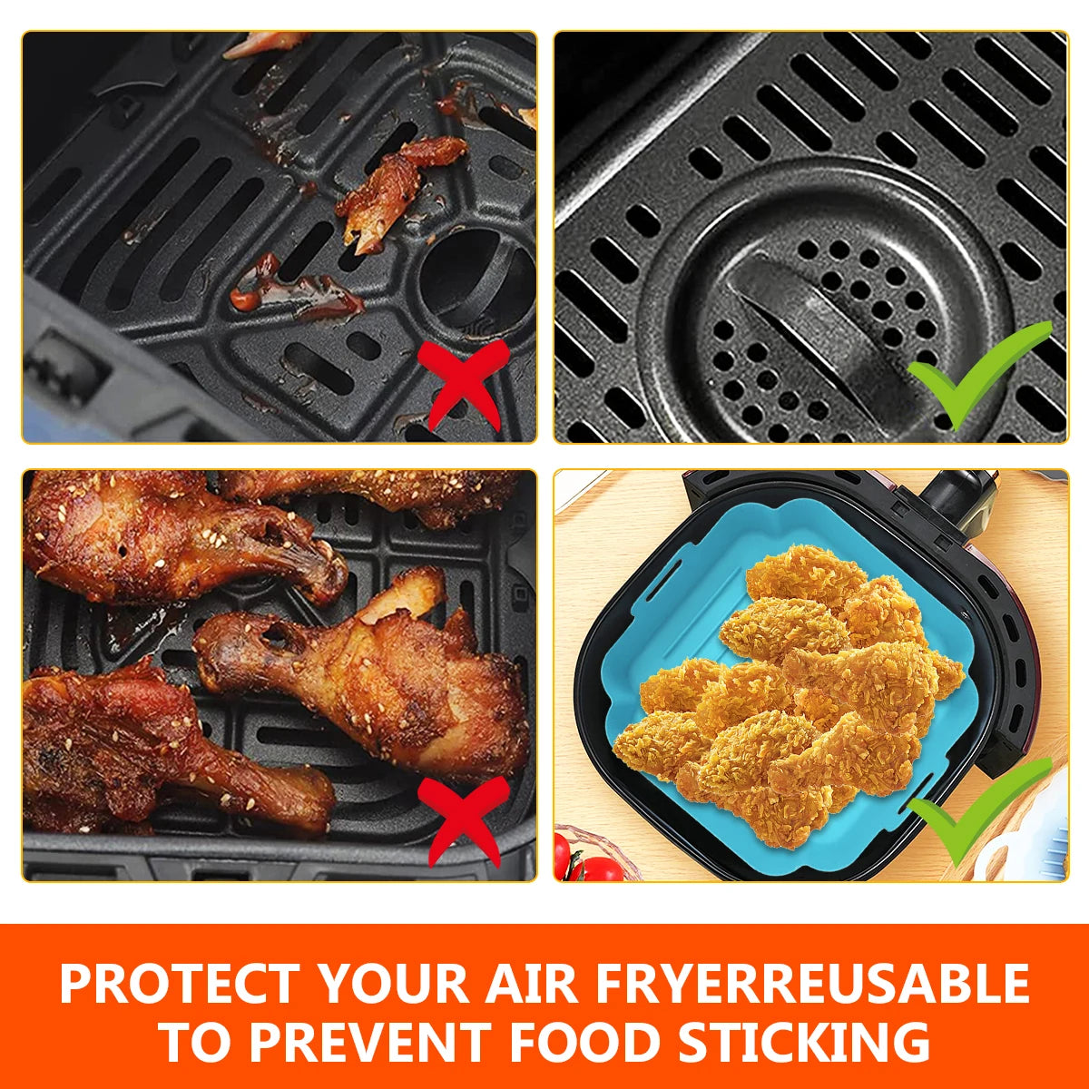 2Pcs Air Fryer Silicone Pot with Handle Reusable Air Fryer Liner Heat Resistant Air Fryer Silicone Basket Square Baking Tray Air