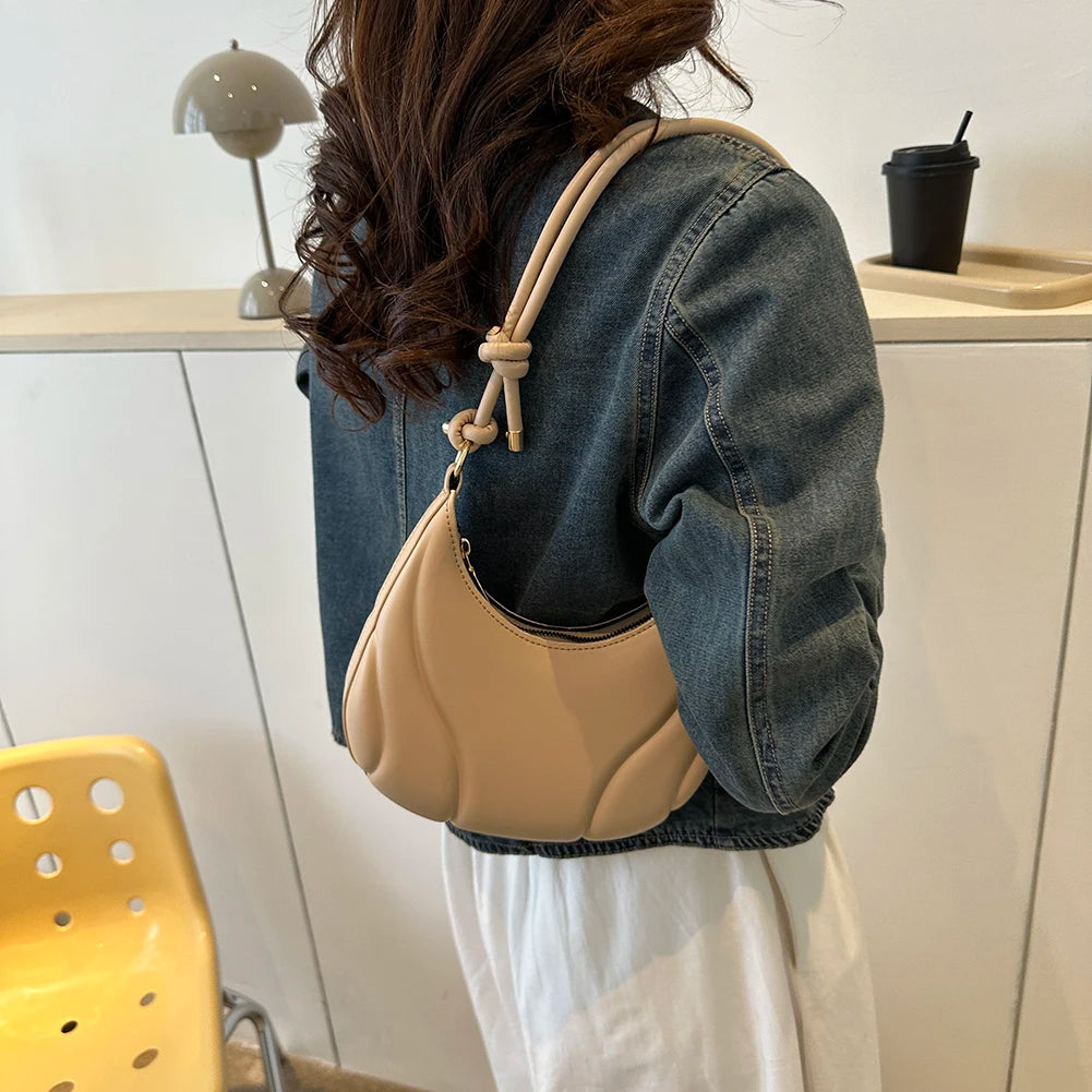 Women Crossbody Bag Luxury Designer PU Tote Bag Large Capacity Underarm Bag Simple Saddle for Office Travel Make Up Cosmetic Bag