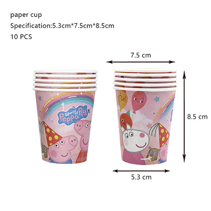 Peppa Pig Birthday Party Decoration Foil Latex Balloon For Kid Event Supplies Banner Backdrop Disposable Tableware Plate Cup