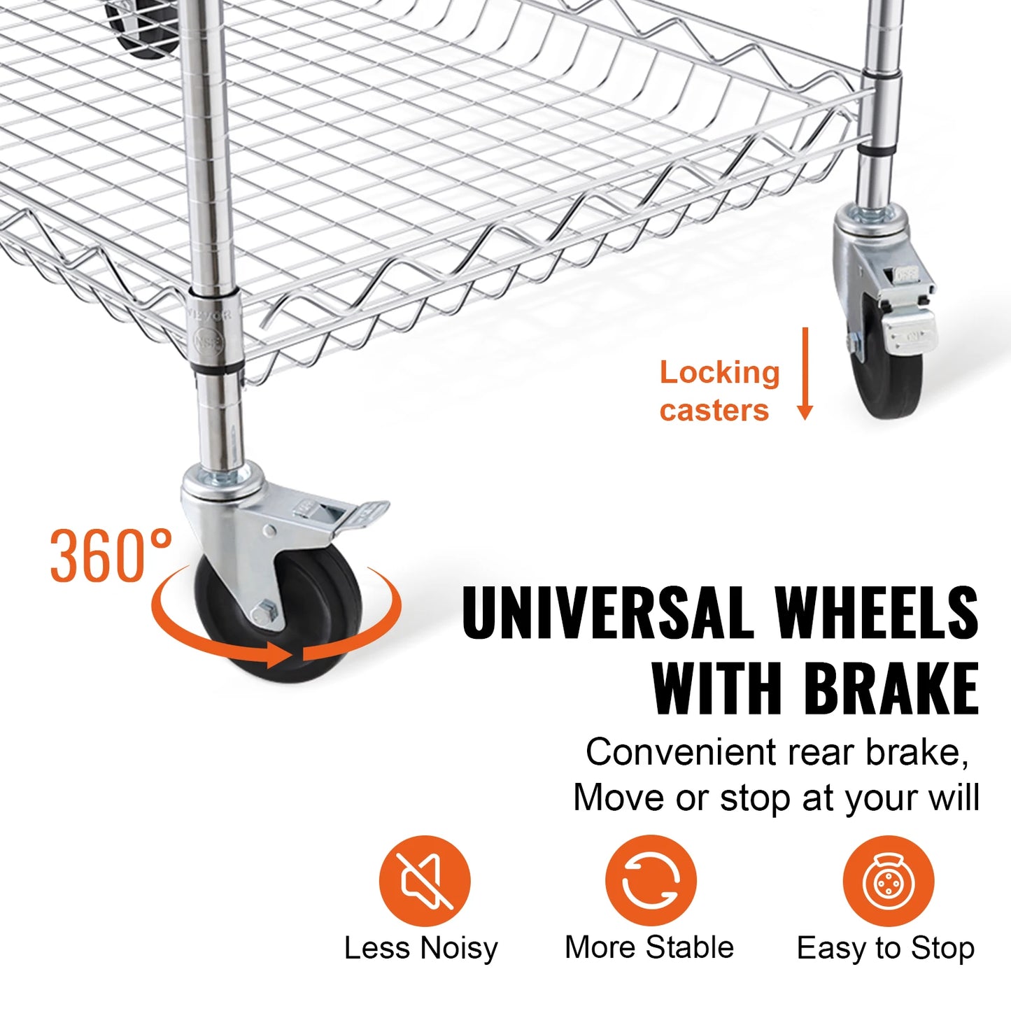 VEVOR Rolling Utility Cart 3-Tier Mobile Shelving Unit Organizer Service Cart on Wheels Metal Storage Trolley for Kitchen  Bar