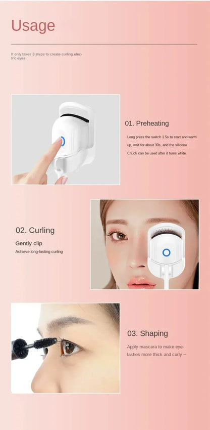 Electric Eyelash Curler USB Charging Model Fast Heating Portable Eye Lash Perm Shaping and Lasting Curling Thermal Eyelash Clip