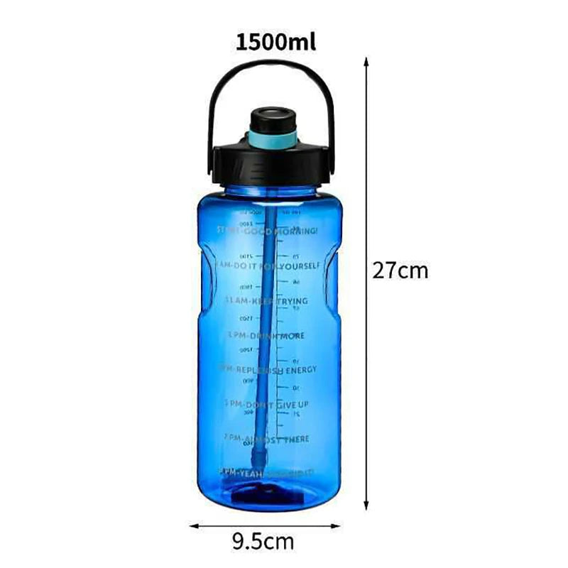 1.5 L/2L/3L Bottled Large Capacity Sports Water Cup Leak-proof With Straw Plastic And Time Stamp For Home Outdoor Sports