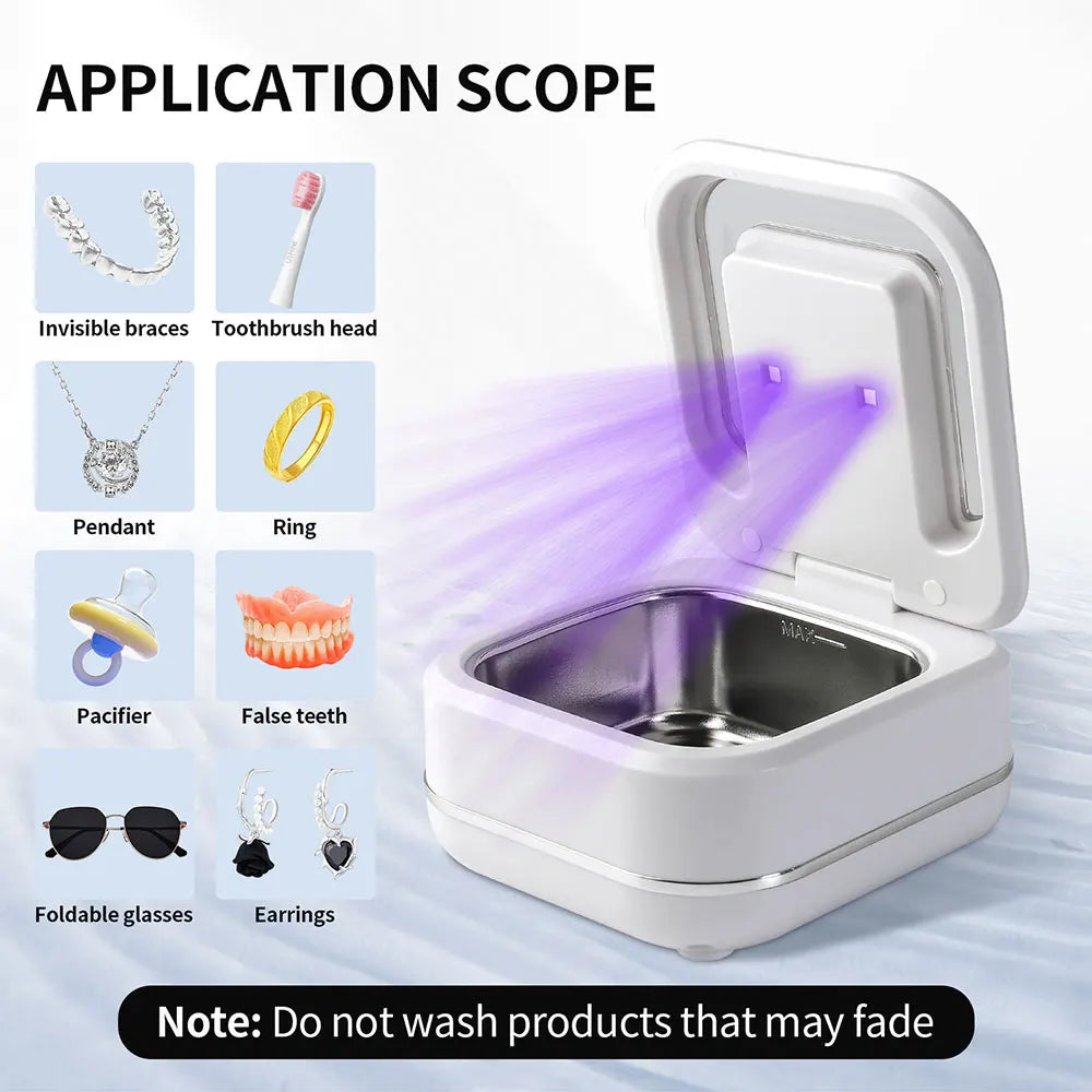 Portable Ultrasonic Cleaner UV Sterilization Ultrasonic Cleaning Machine Ultrasound Washing Bath For Glasses Jewelry Dentures