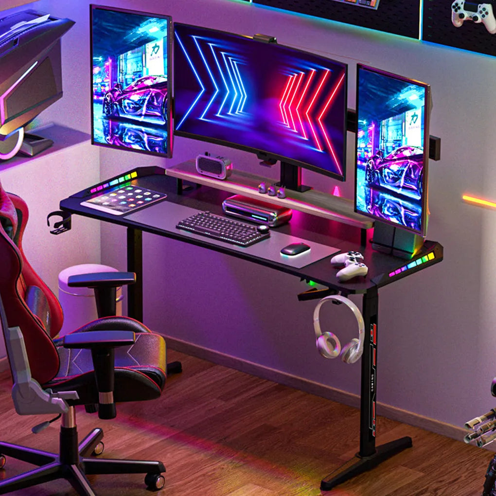 RGB Ergonomic Office Desk, Lift Table, Standing Workstation with Holder, Adjustable Height, Computer Desk, 160cm