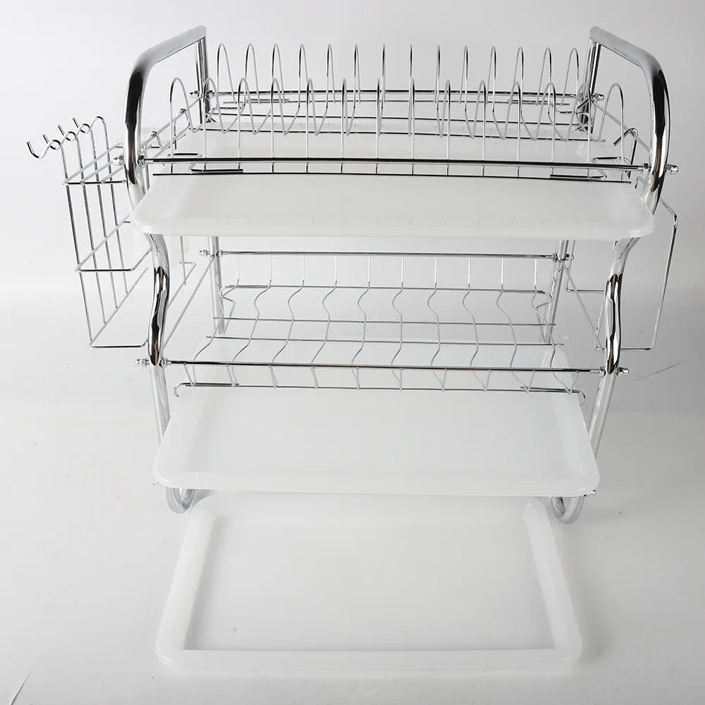 3 Tier Dish Drainer Rack Kitchen Storage Rack with Sink Rack Drip Tray Countertop Cutlery Storage Holder