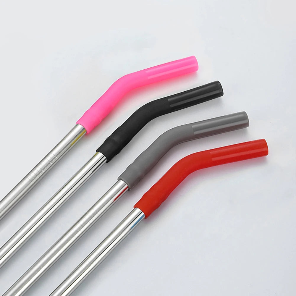 4Pcs Reusable Metal Straws with Silicone Tips Stainless Steel Straws Replacement with Cover for Stanley 40oz Cup Accessories