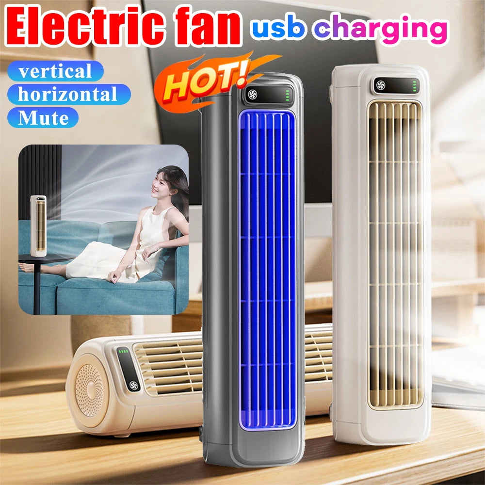 Portable Tower Fan 3 Speeds Cooling Fan Quiet Personal Fan Rechargeable Desktop Fan for Bedroom Living Room Office