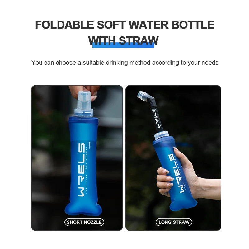 WRELS Folding Water Bag Soft Flask TPU BPA-Free Collapsible Water Bottle Outdoor Sport Hiking Camping Running Portable Water Bag