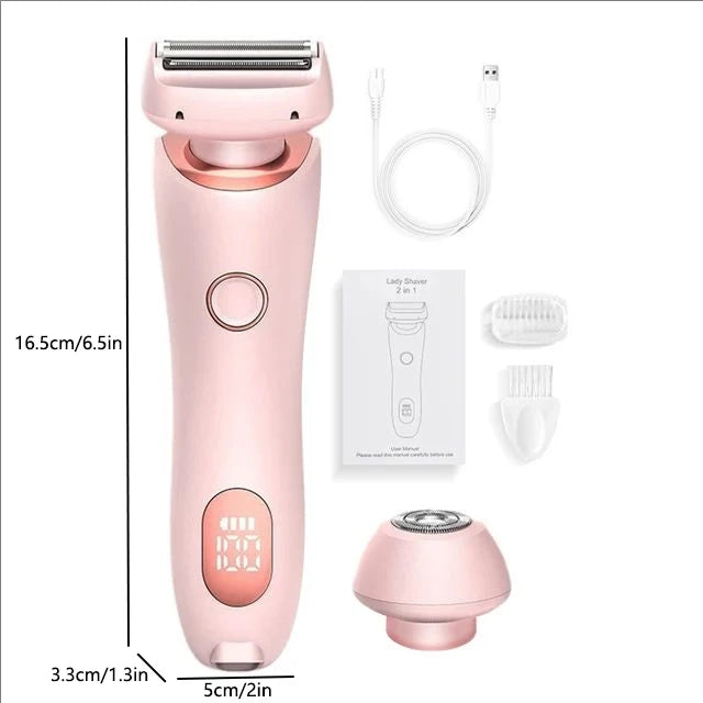 2-in-1 painless home hair removal device for women, hair trimming and shaving electric depilator for pubic hair, armpit hair,