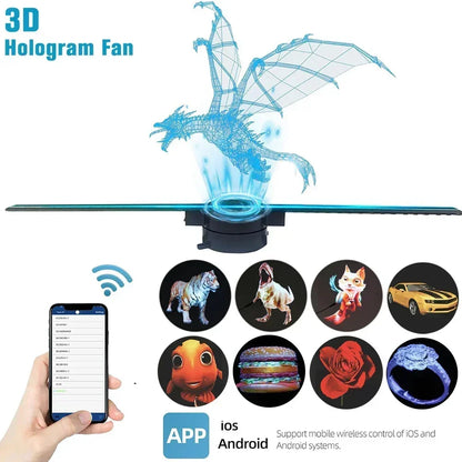 42CM 3D Hologram Fan 3D Holographic Projector Advertising Display Light HD Holographic Projector for Stores Bars Party Xmas