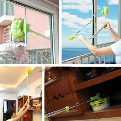 Window Squeegee Cleaner, Glass Dust High-Rise Window Cleaning Brush, Telescopic Pole, 2 in 1 Sponge Squeegee Equipment