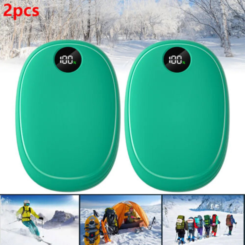 2X Rechargeable Hand Warmers USB Power Bank Electric Pocket Heater Warmer Green