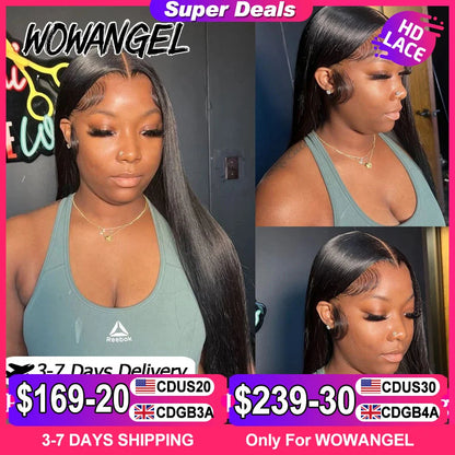 WowAngel 250% Pre Cut Lace 13x6 HD Lace Front Wigs 34in Glueless Straight Human Hair Wigs Pre Plucked Brazilian Hair For Women