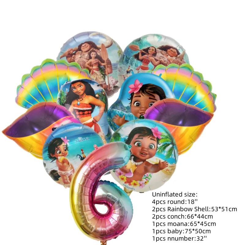 Ocean Adventure Moana Cartoon Balloons Set Baby Shower First 5th Birthday Party Decoration Supplies Shell Conch Globos