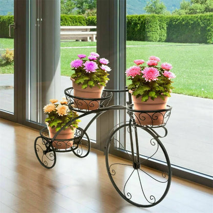 3-Tier Bicycle Plant Stand Wrought Iron Tricycle Planter Home Garden Patio Decor Flower Pots Shelf Indoor Outdoor