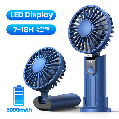 TOPK Portable Handheld Fan 5000mAh USB Rechargeable Foldable Fan 3 in 1 Personal Travel Fan with Digital Display Desk Fan