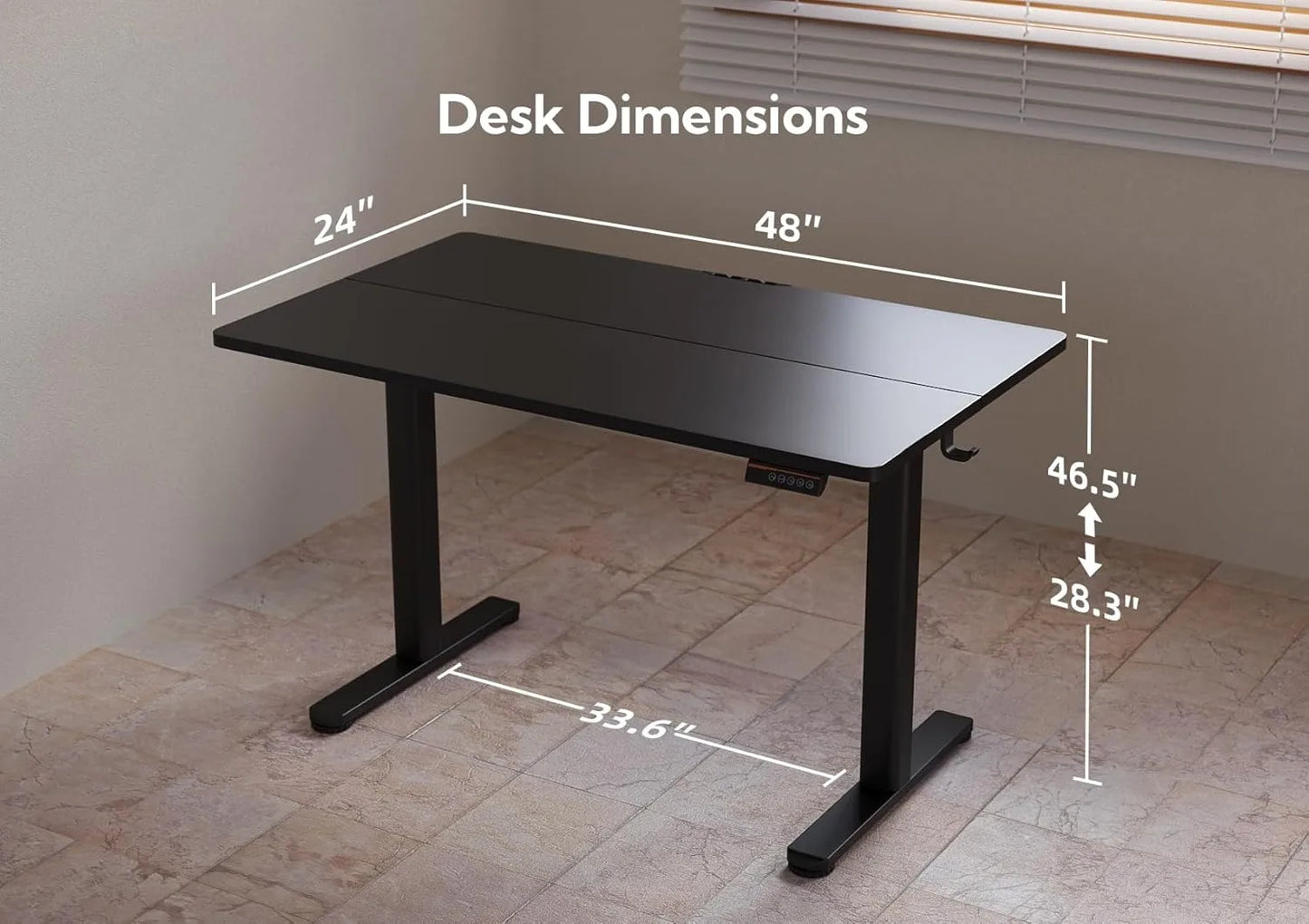 Electric Standing Desk 120x60 cm, Height Adjustable Desk with Cable Management, Computer Desk Sit/Stand with Memory Function