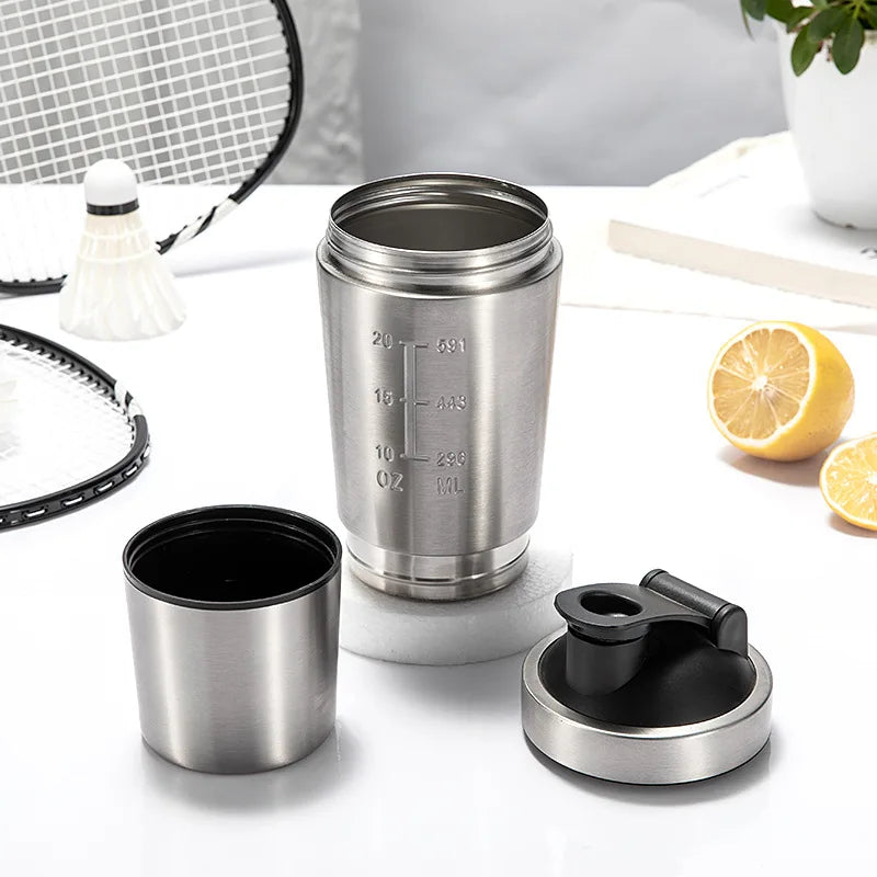 New Stainless Steel Cup Vacuum Mixer Whey Protein Powder Sports Shaker Water Bottle Detachable Double Layer Outdoor Drink Kettle