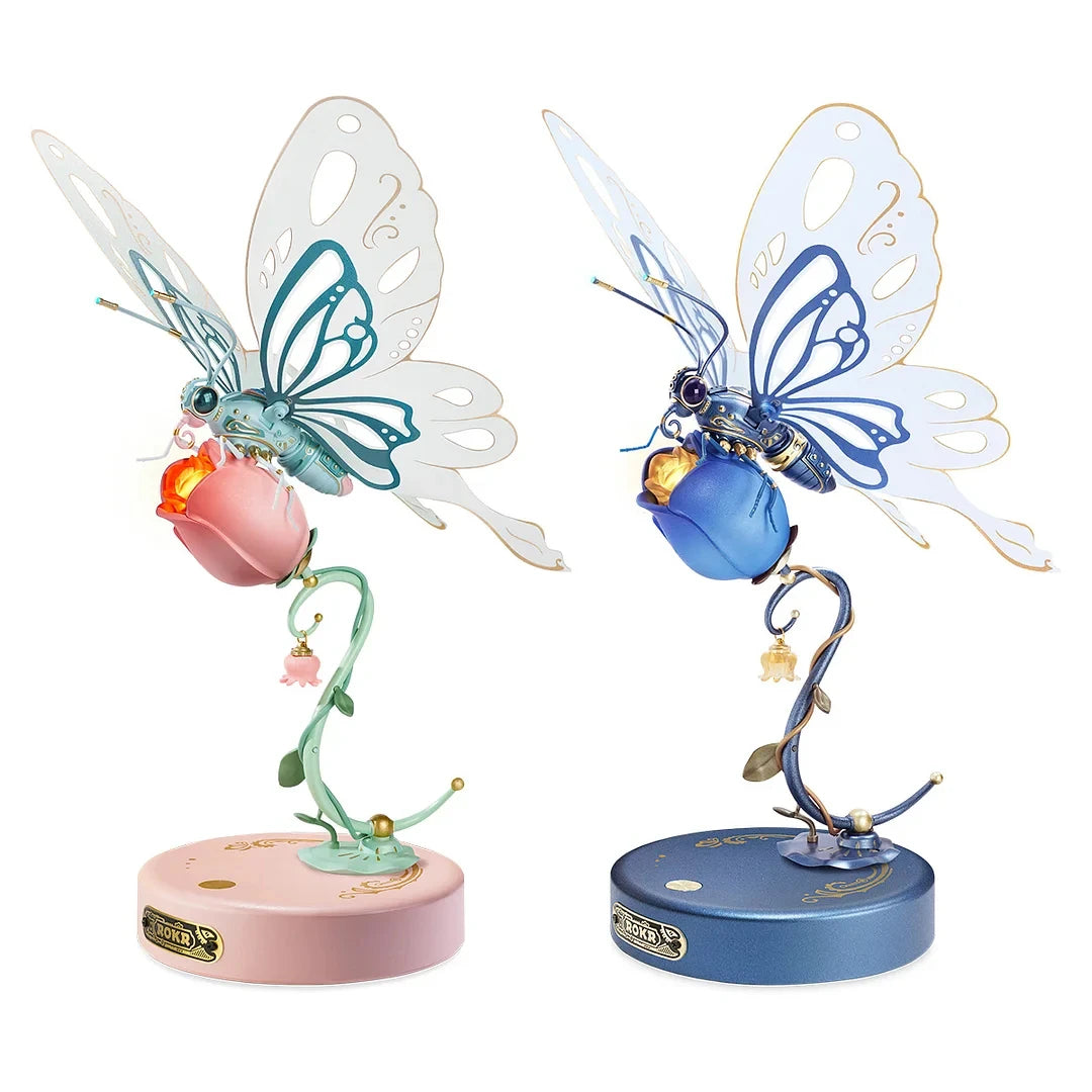 Robotime ROKR Butterfly DIY Mechanical 3D Puzzle Toys for Gifts Bionic Butterfly Wings Golden Lighting Rose Exquisite Texture