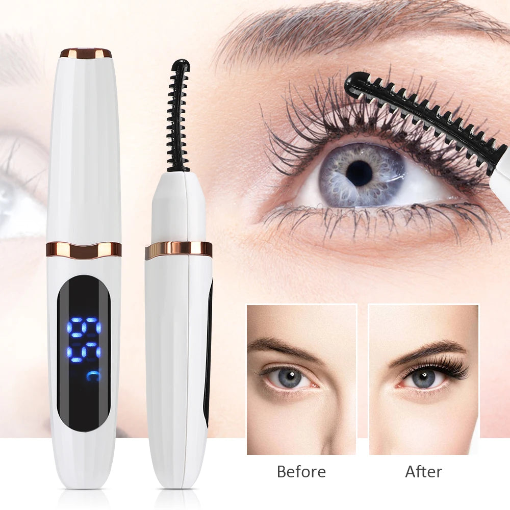 Electric Heated Eyelash Curler with USB Rechargeable Eyelashes Curler Quick Heating Natural Eyelash Curler Long Lasting Makeup