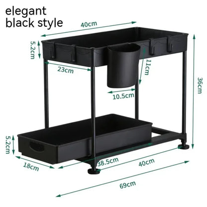 2 Tier Under Sink Kitchen Drawer Organizers Cabinet Organizer Rack Holder Spice Rack - Efficient Kitchen Organizer