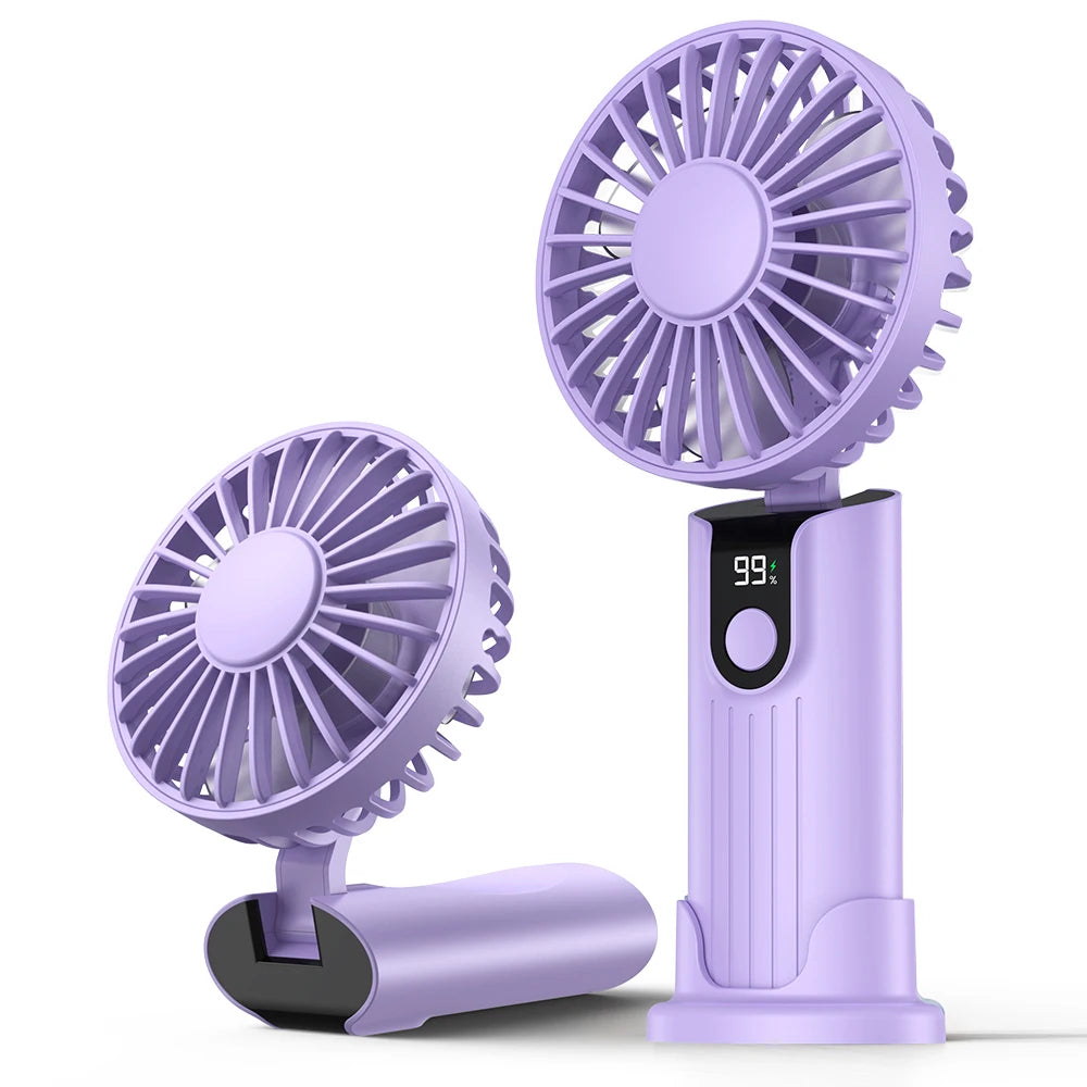 TOPK Portable Handheld Fan 5000mAh USB Rechargeable Foldable Fan 3 in 1 Personal Travel Fan with Digital Display Desk Fan