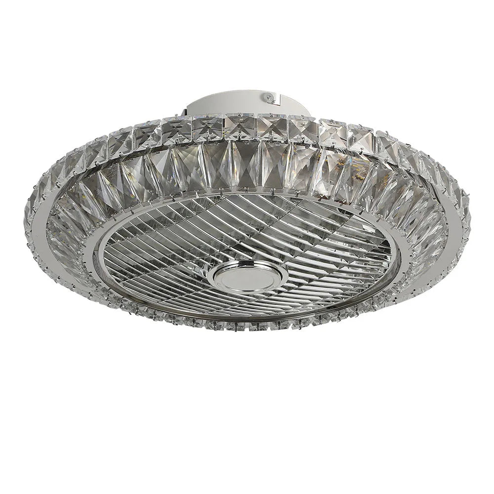 Round Crystal Flush Mount Dimmable LED Ceiling Fan Light