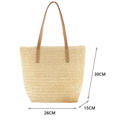 Women Straw Woven Shoulder Bag Solid Color Shoulder Summer Woven Pouch for Women Handmade Traveling Handbags Underarm Bags