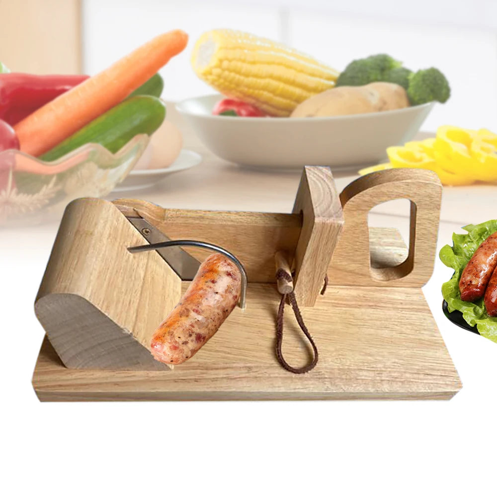 Sausage Cutting Board Wooden with Stainless Steel Blade Sausage Slicer For Sausage Types Dried Meat Cheese