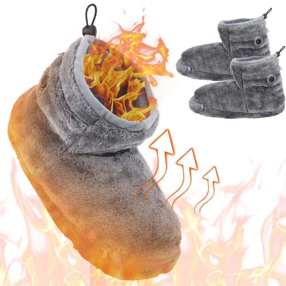 USB Heater Foot Shoes Winter Warm Snow Boots Comfortable Plush Warm Electric Slippers Electric Heated Shoes for Women Men