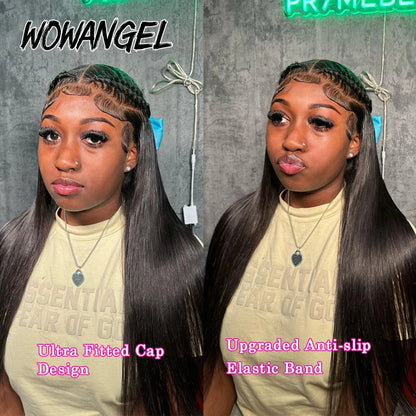 WowAngel 250% Upgraded 13x6 HD Lace Full Frontal Wigs Glueless Straight Human Hair Wigs Pre Plucked Natural Scalp Brazilian Hair