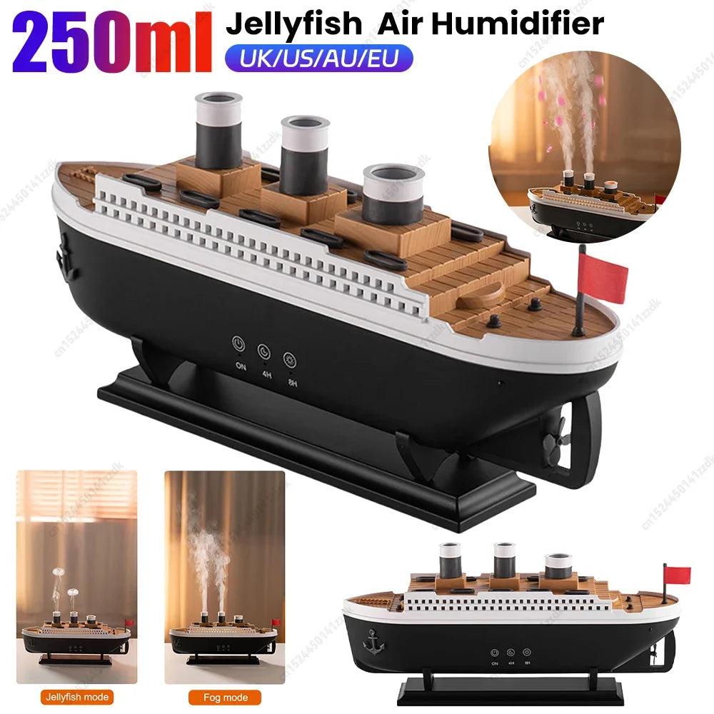 250ml Titanic Ship Model Decoration Air Humidifier Essential Oil Diffuser Jellyfish Smoke Ring Spray Aroma Diffuser For Home Off