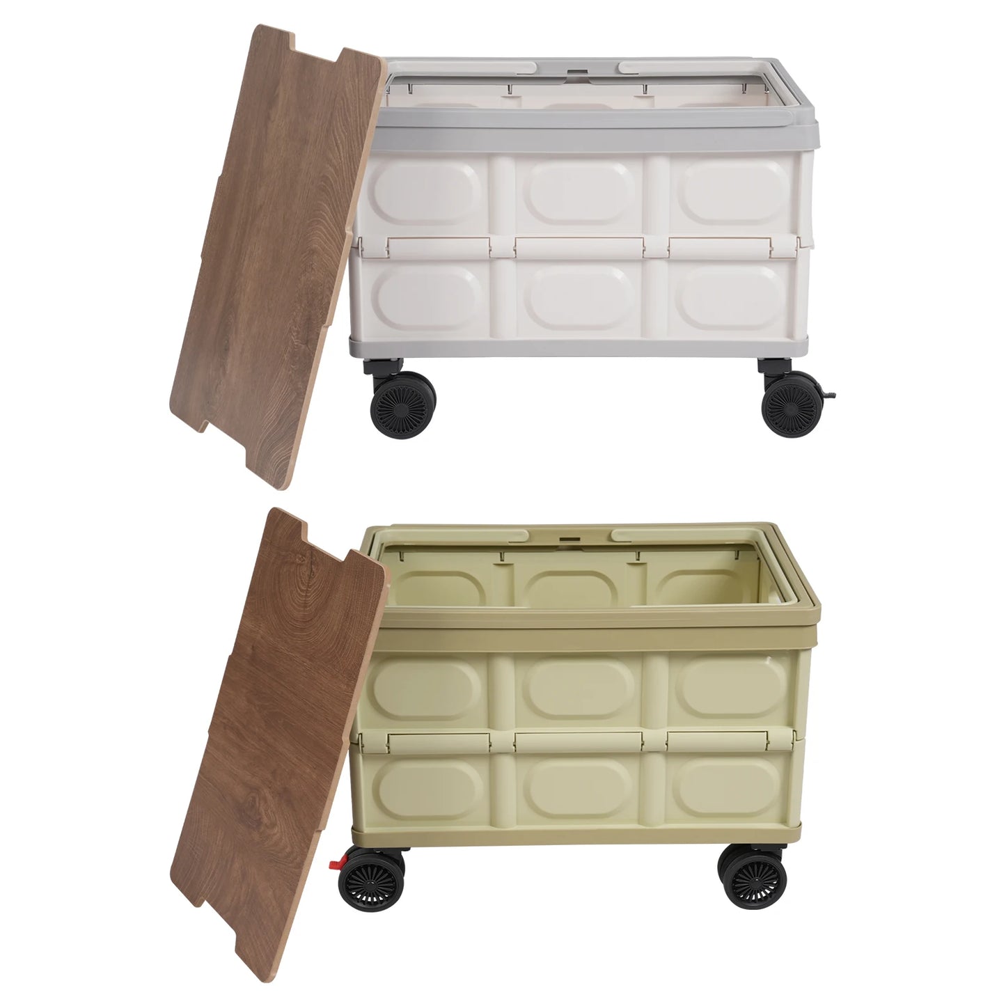 50L Professional Folding Box Rolling Crate Shopping Trolley Foldable Shopping Cart with Lid Big Capacity Container