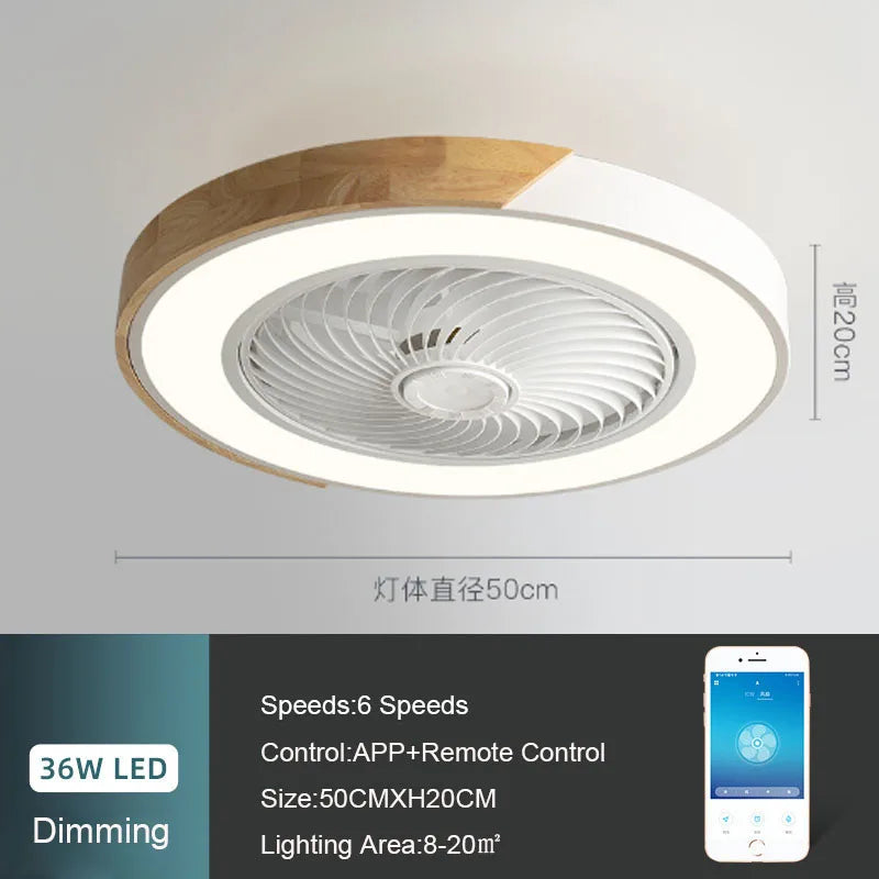 52CM  Ceiling Fan Light Lamp 220V APP +Remote Control Fans Bedroom Dining Room Wood Ceiling Fan With Lights DC Green Ceiling Fan