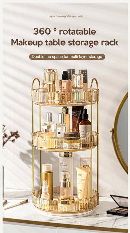 360 Rotating Makeup Organizer for Vanity Bathroom Countertop Organizer Perfume Organizer Skincare Dresser Holder Rack 3 Layers