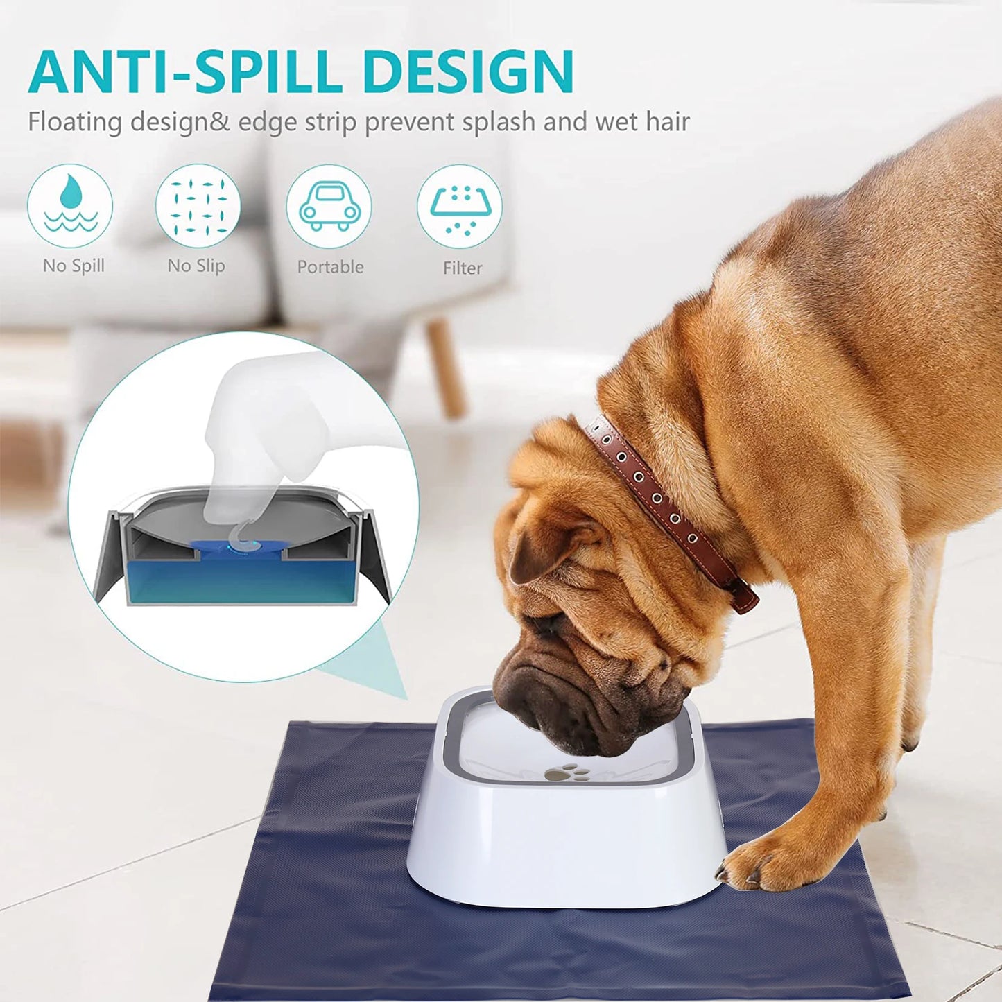 Water Feeder Bowl with Waterproof Cloth Mat, Floating Pet Dog Drinking Bowl, Splash-Free Plastic Dispenser