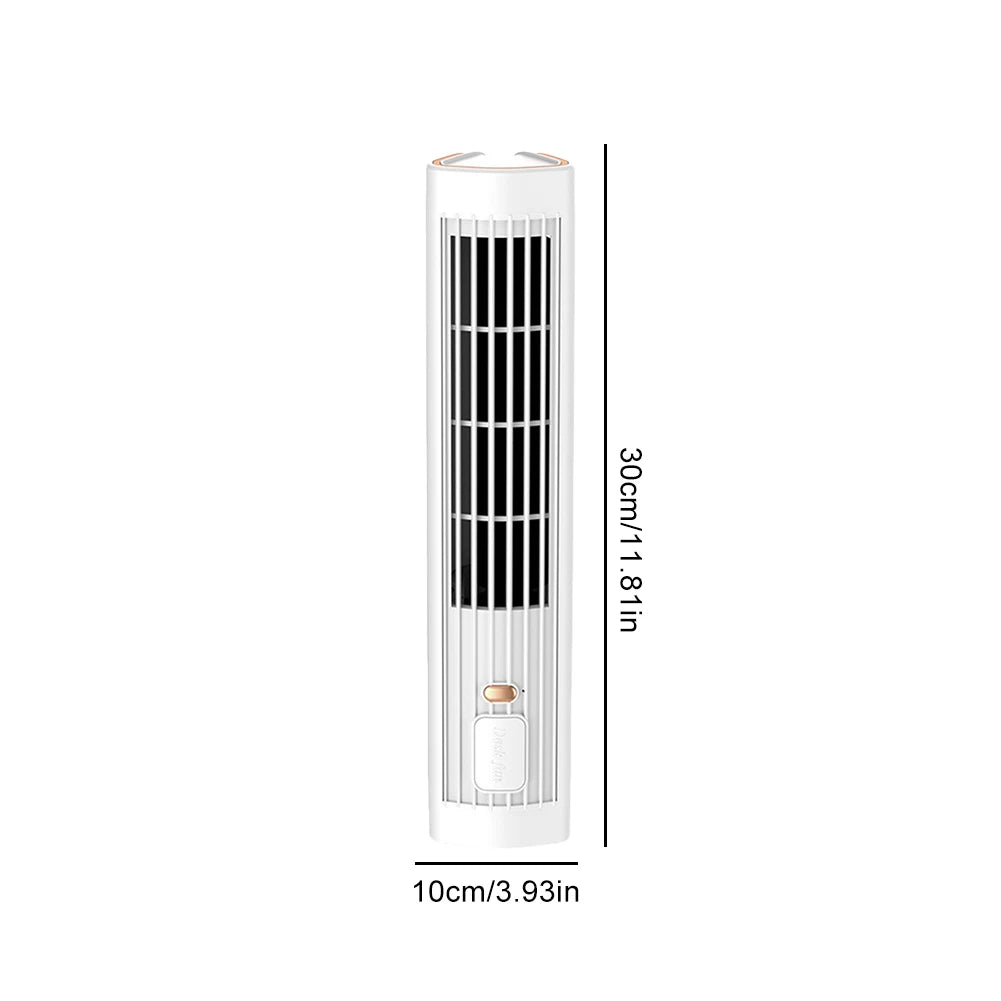 Electric Table Fan 1200mAh Mini Vertical Air Conditioner Bladeless Tower Fan USB Rechargeable 3 Speed Bladeless Floor Air Cooler