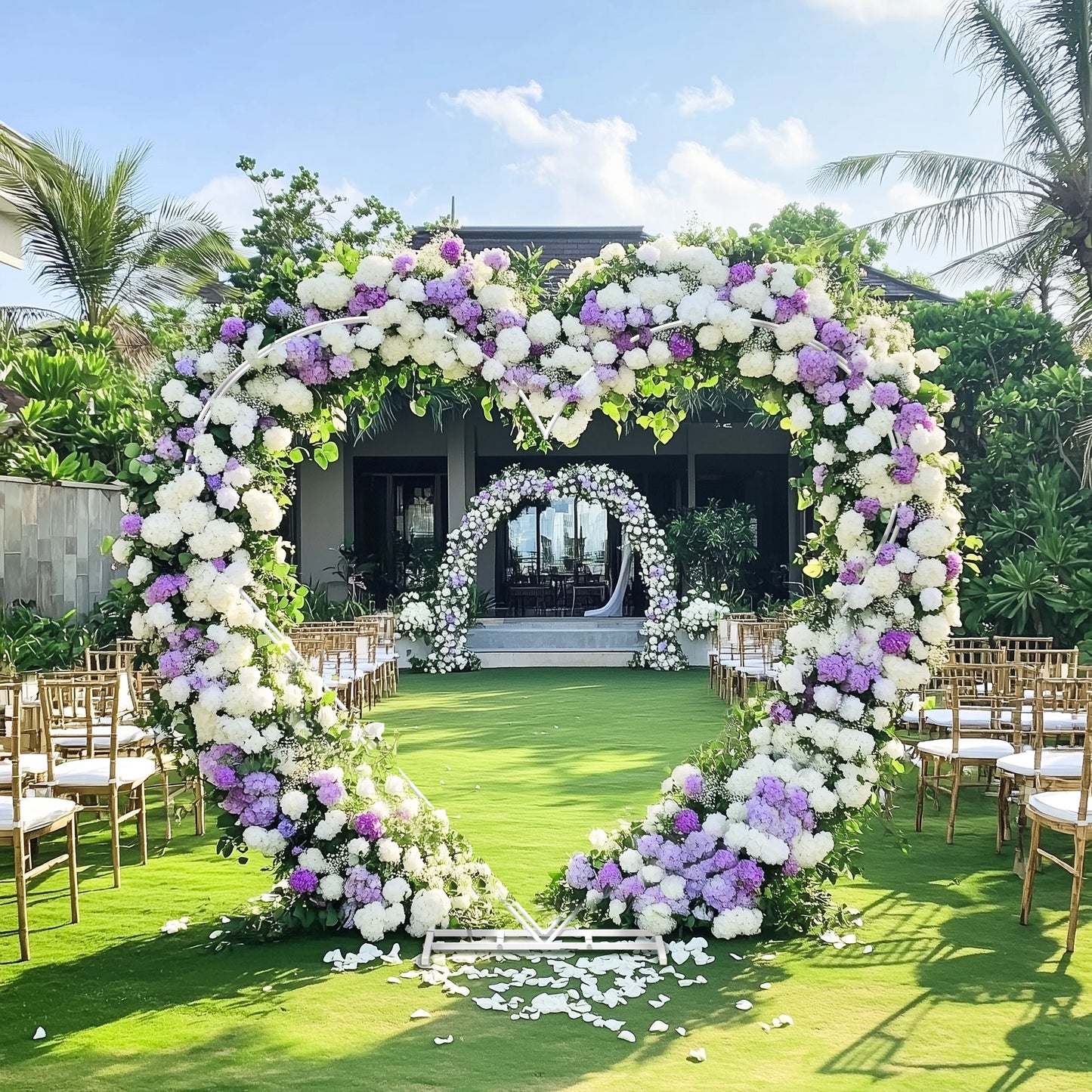 White Heart Shape Wedding Arch Backdrop Stand Double Layer Metal Flower Balloon Arbors Arch Frame for Ceremony Proposal