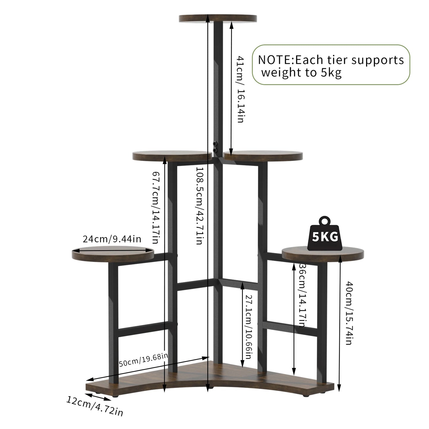 5 Tiered Tall Corner Plant Stand Multiple Potted Flower Holder Organizer Rack for Balcony Garden Planters