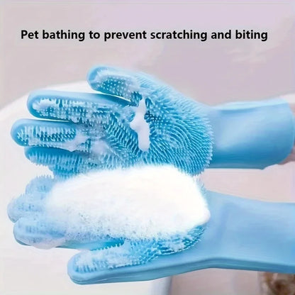 Pet Grooming Cleaning Gloves Dog Cat Bathing Shampoo Glove Scrubber Magic Dishwashing Cleanner Sponge Silicon Hair Removal Glove